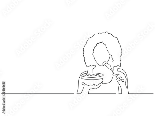 Woman eating isolated line drawing, illustration design. Food collection.
