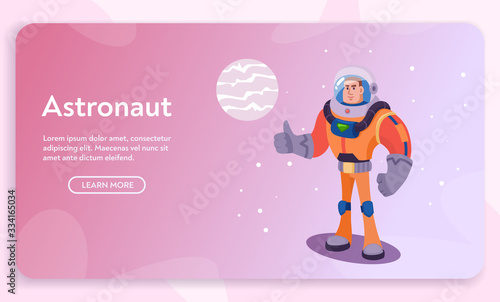 Astronaut character exploring outer space. Cartoon vector illustration