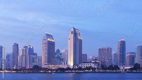 San Diego  California city center seen at sunset