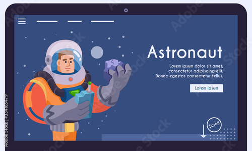Astronaut character exploring outer space. Cartoon vector illustration