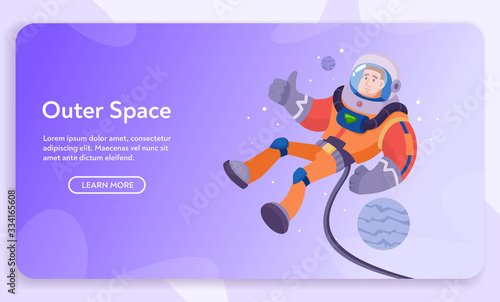 Astronaut character exploring outer space. Cartoon vector illustration