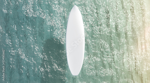 Photography Blank white surfboard on water surface mockup, top view