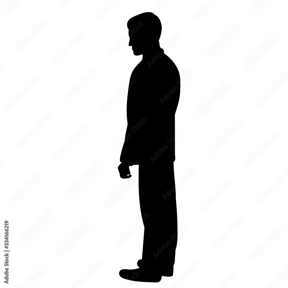 isolated, black silhouette man, guy stands isolated, black silhouette man, guy stands