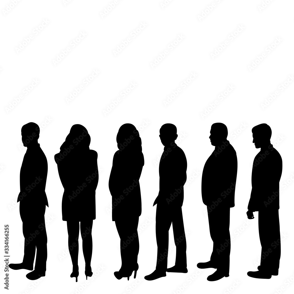  isolated, silhouette people stand, turn
