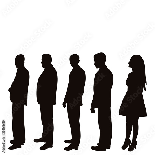 vector, isolated, black silhouette people stand, turn