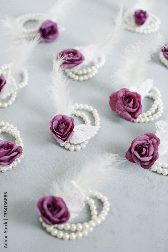 Purple rose and feather. Bridesmaid bracelet.