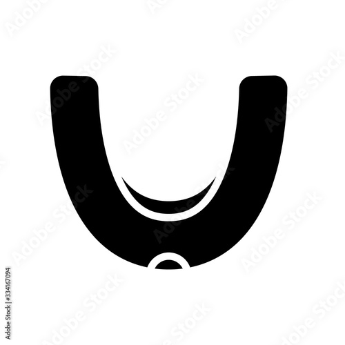 Silhouette Mouthguard icon. Outline logo of bruxism treatment. Black illustration of dental tool for protection of boxer's teeth, against snoring in dream. Flat isolated vector on white background