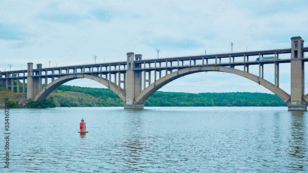 bridge between the town Zaporozhye and the island of Khortytsya. bridge between the town Zaporozhye and the island of Khortytsya.
