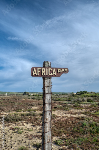 Signpost to Africa. Tarifa Spain