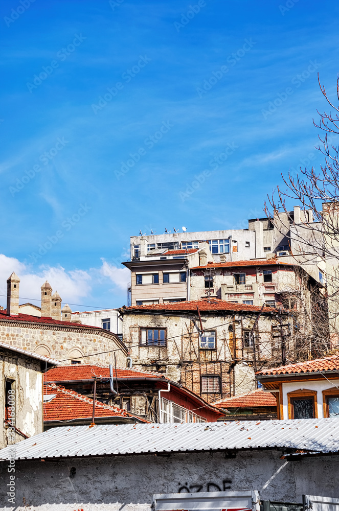 Modern and traditional settlement houses or buildings in Ulus district of Ankara, Turkey