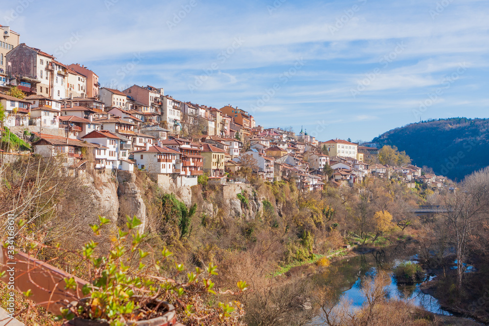View of Veliko Tarnovo, Bulgariain sunny autumn day. Historical centre of Veliko Tarnovo town
