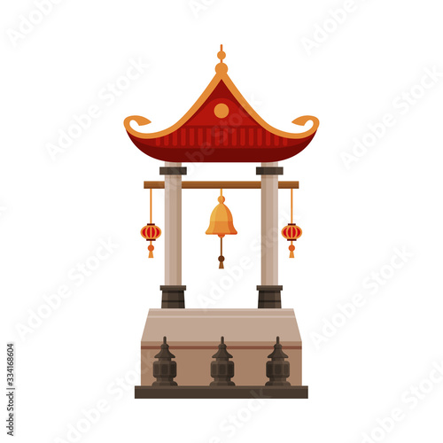 Traditional Chinese Building, Cultural Asian Architecture Object, Gate, Ancient Temple Vector Illustration