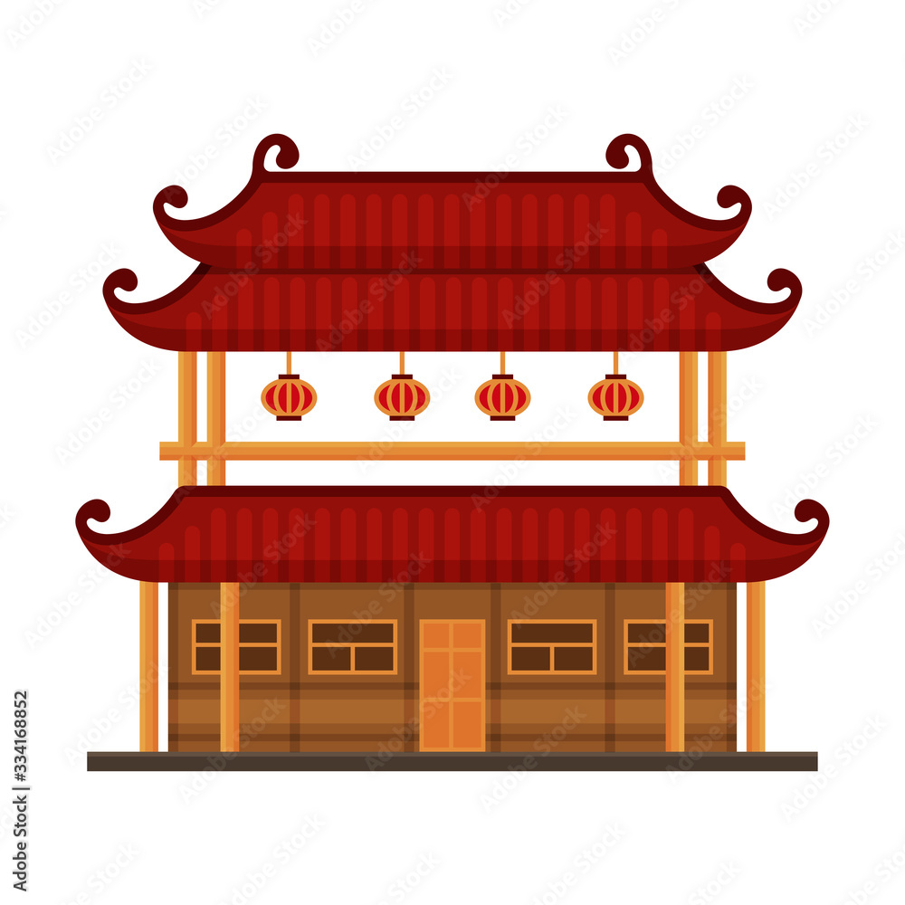Traditional Chinese Building, Ancient Temple, Cultural Oriental Architecture Object Vector Illustration