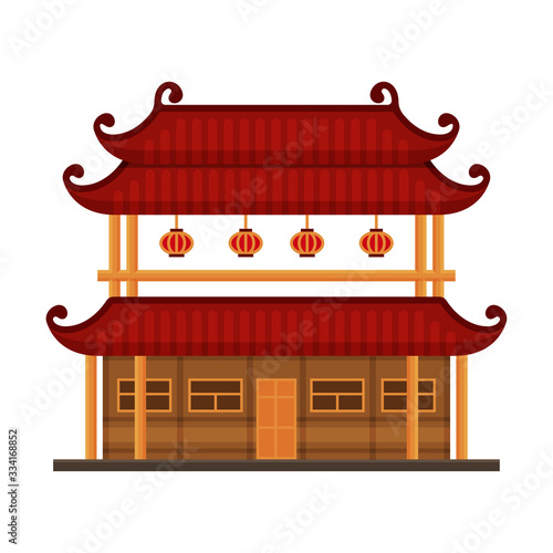 Traditional Chinese Building, Ancient Temple, Cultural Oriental Architecture Object Vector Illustration