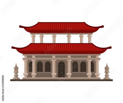 Traditional Chinese, Japanese Building, Pagoda, Cultural Oriantal Architecture Object Vector Illustration