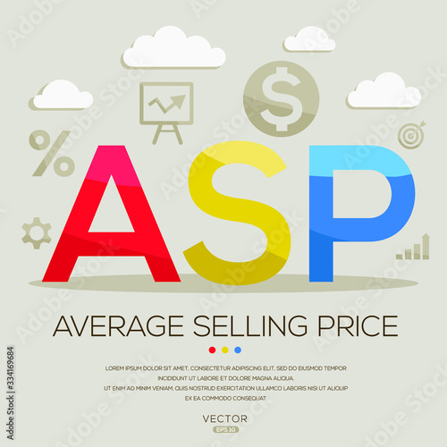  ASP mean ( average selling price) ,letters and icons,Vector illustration.