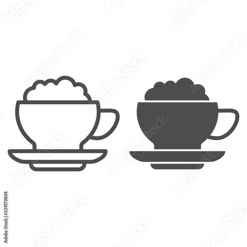 Coffee with cream line and solid icon. Hot drink mug of frappe and milk ice-cream symbol, outline style pictogram on white background. Morning cup sign for mobile concept, web design. Vector graphics.