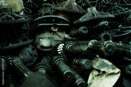 Old car engine partfor recycle the old car engine, engine junkyard.