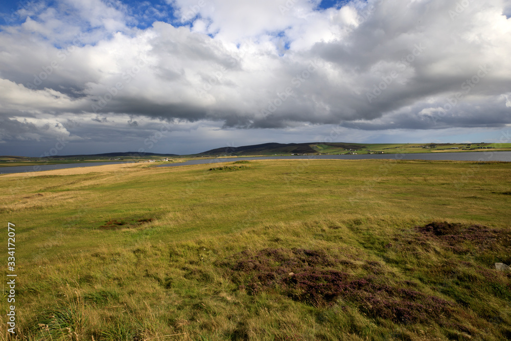 Brodgar - Orkney (Scotland), UK - August 06, 2018: The country near Ring of standing stones at Brodgar, Orkney, Scotland, Highlands, United Kingdom