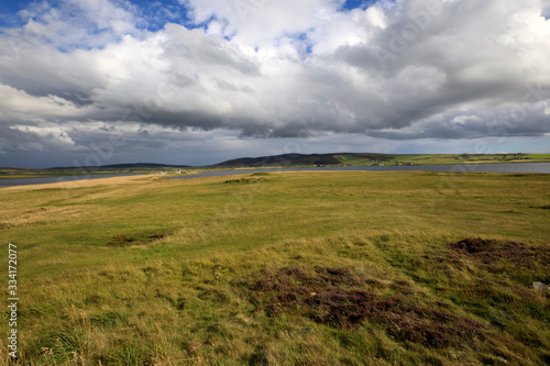 Brodgar - Orkney (Scotland), UK - August 06, 2018: The country near Ring of standing stones at Brodgar, Orkney, Scotland, Highlands, United Kingdom