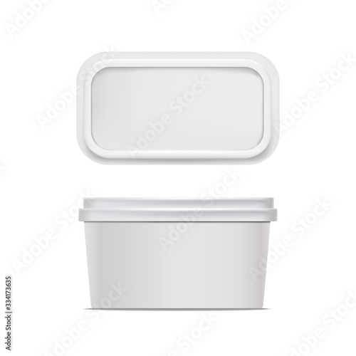 Realistic Detailed 3d Blank Container for Butter Template Mockup Set. Vector