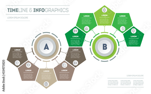 Infographic in the form of wave, consisting of 10 parts divided into 2 segments of 5 parts. Eco Business presentation with ten options. Diagram of green technology. Template of education process.