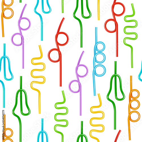 Realistic 3d Detailed Color Drinking Straws Seamless Pattern Background. Vector