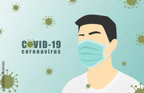 Novel coronavirus (2019-nCoV) with a man wearing medical face mask. Coronavirus quarantine concept.