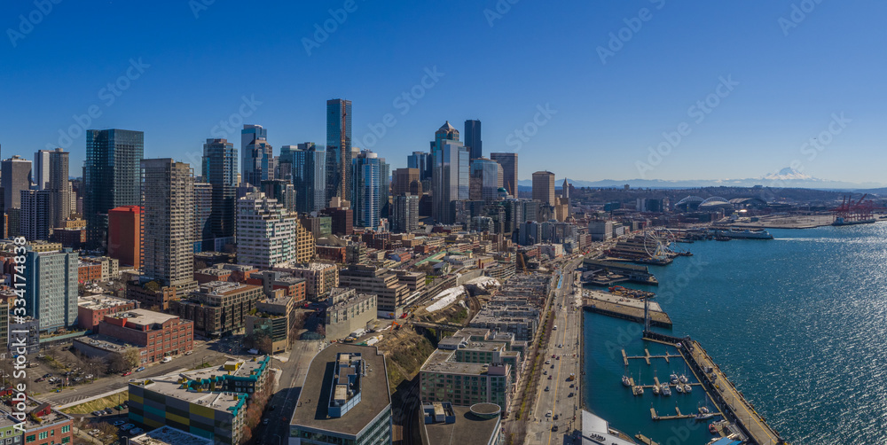 Downtown Seattle and Puget Sound along the Pier