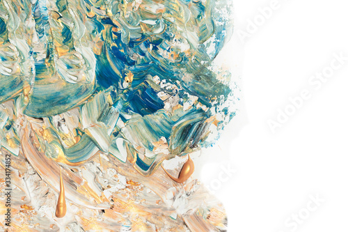 Colorful background  blur  wraps and splashes of paint. gold and acrylic  river painting. Background for creating packaging  templates and flyers.