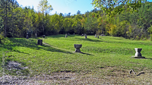 Exceptional monument Glagolitic Lane or memorial with eleven individual monuments Glagolitic Alley - Hum, Croatia (Spomenicki kompleks ili spomenik glagoljici Aleja glagoljasa - Roc, Hrvatska) photo