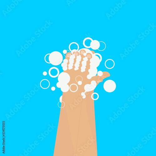 Soapy hands. Wash your hands icon, hand wash thoroughly, soap bubble sign. Vector illustration