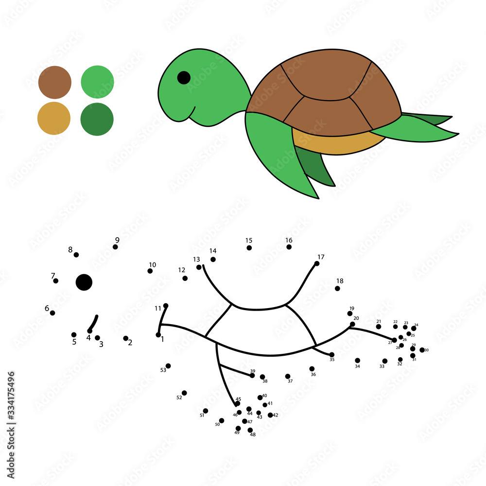 Coloring book dot to dot. Vector illustration cartoon character turtle ...