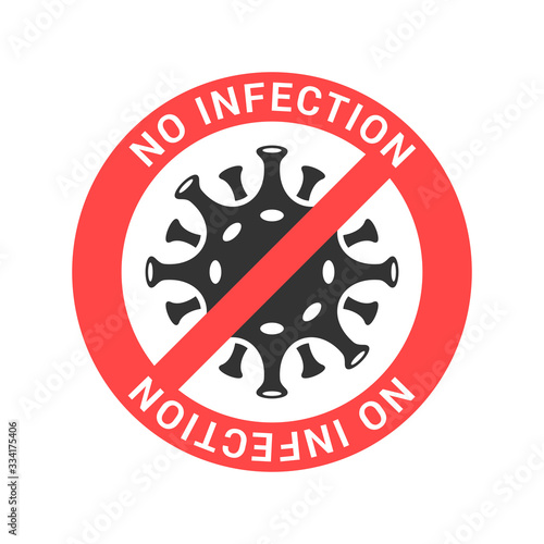 Coronavirus icon with red prohibit sign and text
