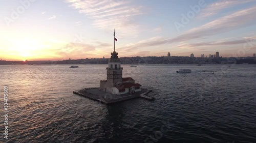 Maidens tower 360 drone footag istanbul sunset 