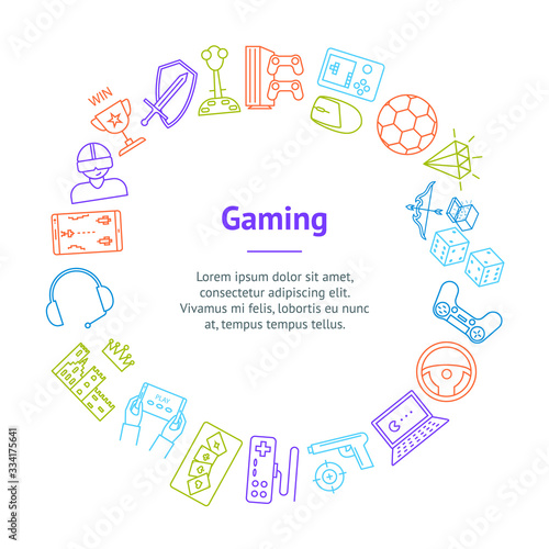 Game Signs Thin Line Icon Round Design Template . Vector