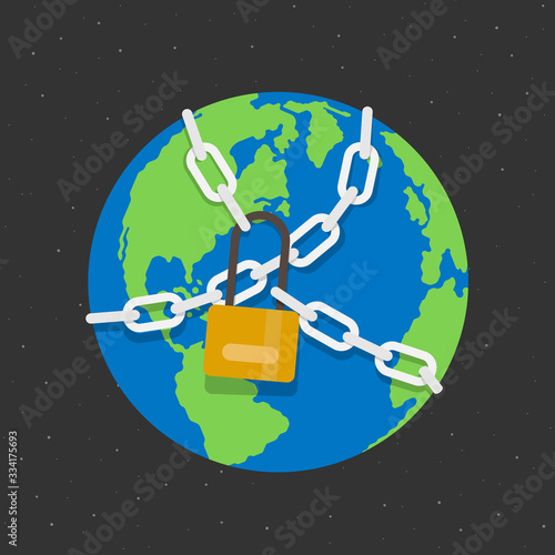 lockdown concept with the globe world that has Chained and locked