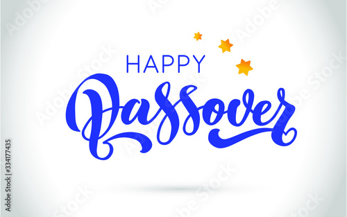 Happy Passover vector hand lettering. Jewish holiday Easter. Calligraphy template for typography poster, greeting card, banner, invitation, postcard, flyer, sticker. Illustration isolated on white