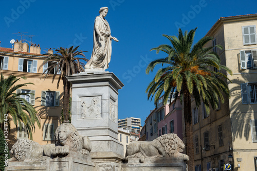 Ajaccio  Corsica   France. 03 10 2015.Napoleon Place Foch four lions Ajaccio