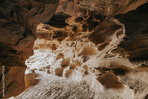 sand cave with textures. rocks with relief in the Elbrus region