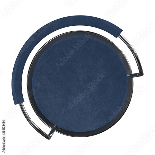 Bar stool furniture top view 3D illustration. Floor plan design element isolated on white background. Bar stool with luxury blue suede upholstery.