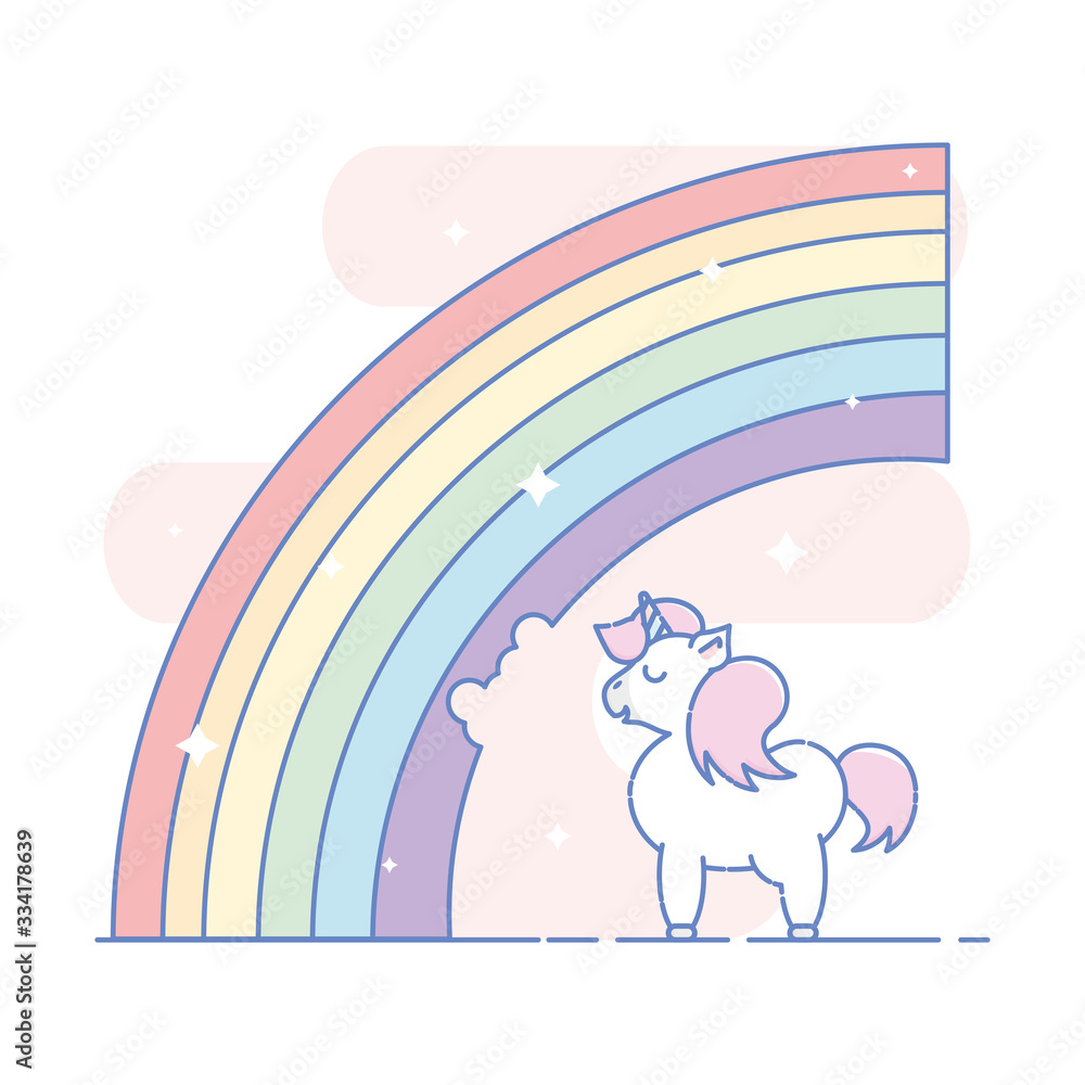 Unicorn eating rainbow in linear style. Unicorn eating rainbow in linear style.