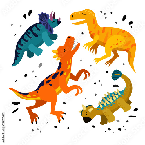 Cute dinosaur. Dino flat vector character. Sketch reptile. Isolated cartoon illustration for kids game  book  t-shirts  banner  card  logo. 