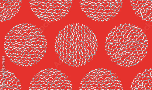 Vector abstract seamless pattern handmade circle background. Bizzarre art illustration. Red background