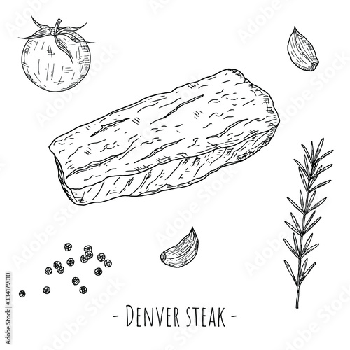 Denver steak. Vector cartoon illustration. Isolated object on a white background. Hand-drawn style.