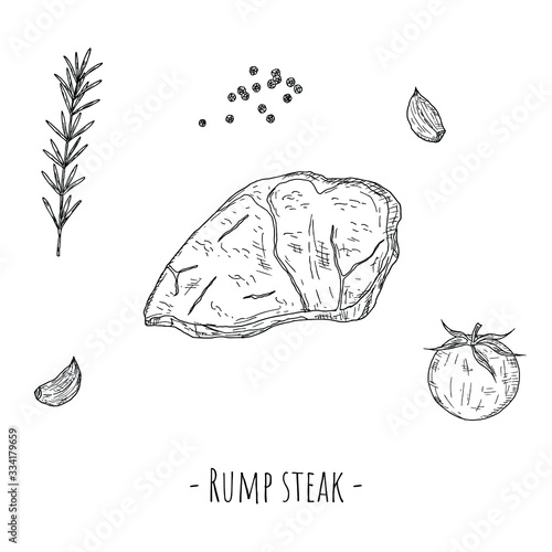 Rump steak. Vector cartoon illustration. Isolated object on a white background. Hand-drawn style.