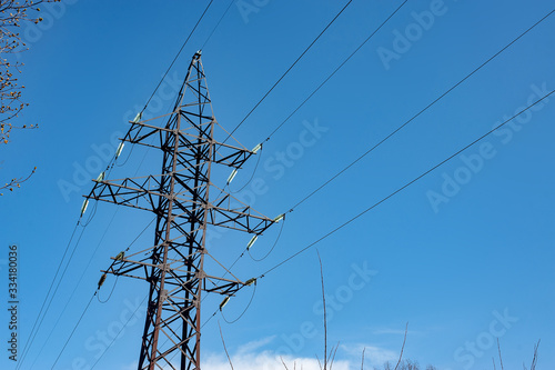 Electricity transmission power lines. The high voltage tower.