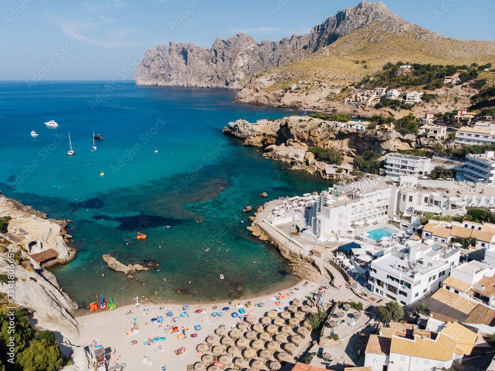 Mediterranean Sea beach at Majorca island, stunning seaside scenery of Cala Formentor, Spain Balearic Islands.