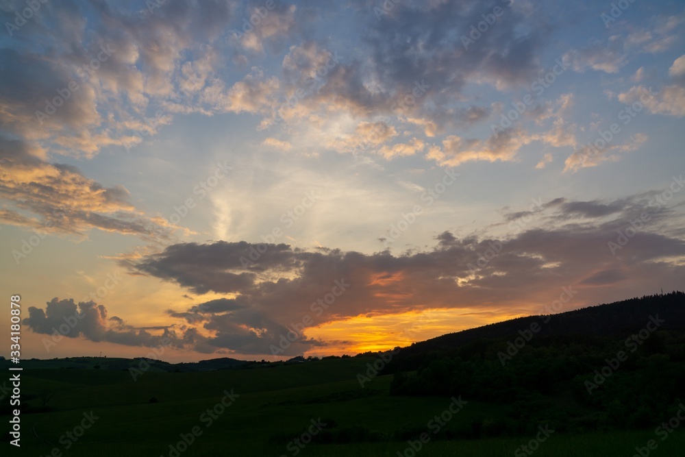 Sunrise or sunset over the hills and meadow. Slovakia Sunrise or sunset over the hills and meadow. Slovakia