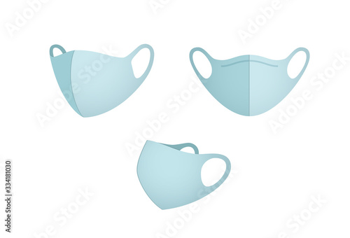 Mask set isolated on white background. Vector medical, safety breathing element mockup. Flat virus, dust or air pollution face protection..